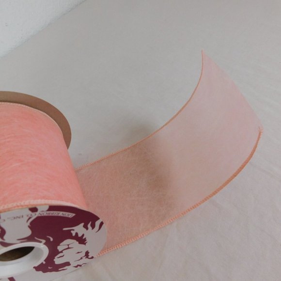 Peach MW Vista Lion Ribbon Sheer Wired 3-15/16" x 15 Yards NOS Polyester Easter - Picture 2 of 8